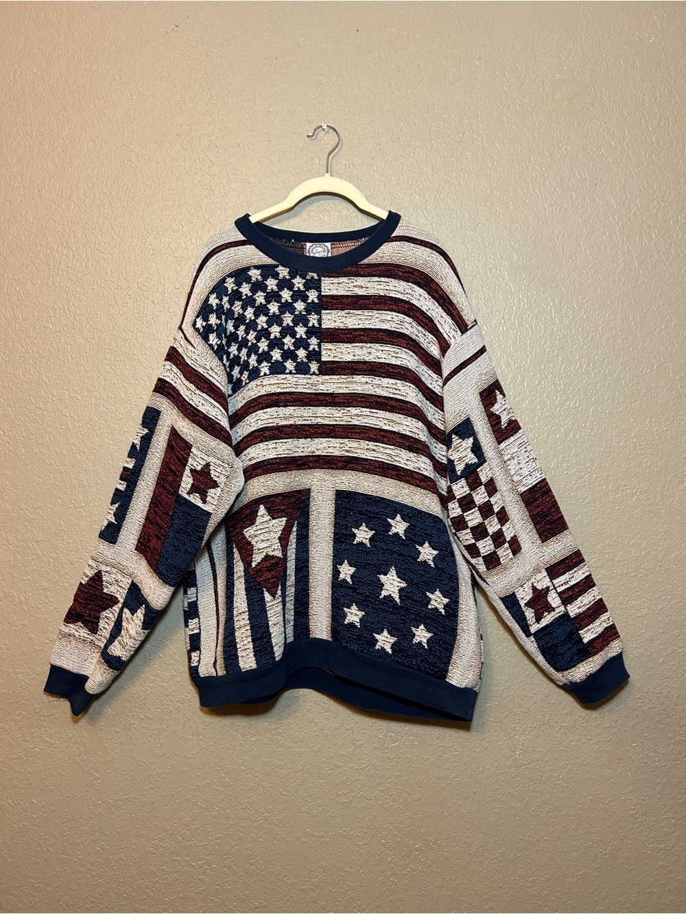 Vintage Sugar Street Weavers American flag tapestry sweater size XL